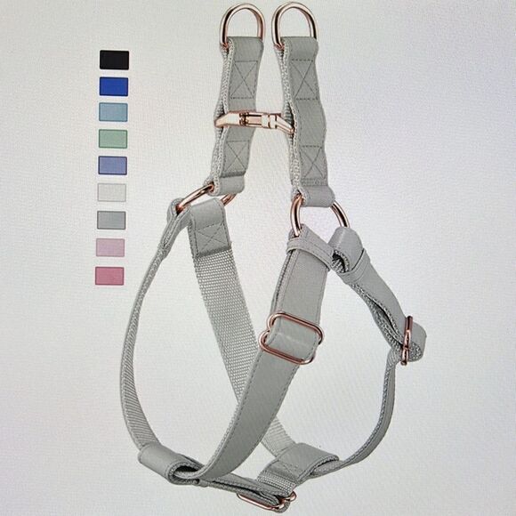 Soft Leather No Pull Dog Harness Gray/ Rose Gold Medium New! - Picture 3 of 9
